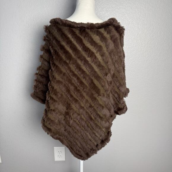 Chameleon Brown Rabbit Fur Poncho Cape Top Stretch Pullover Shawl Size M/L - Picture 2 of 5